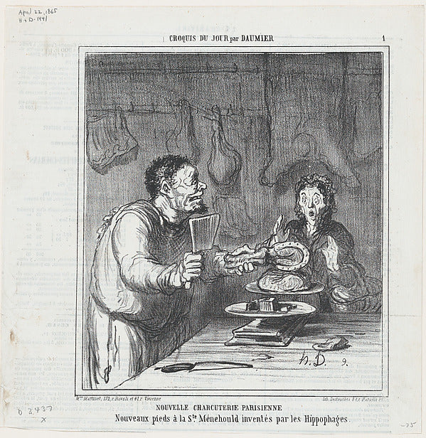 Honoré Daumier:New Parisian butcher's shop from 'Sketches of-16x12"(A3) Poster
