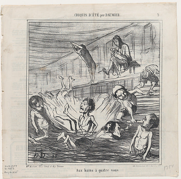 Honoré Daumier:At the four penny baths from 'Summer sketches-16x12"(A3) Poster