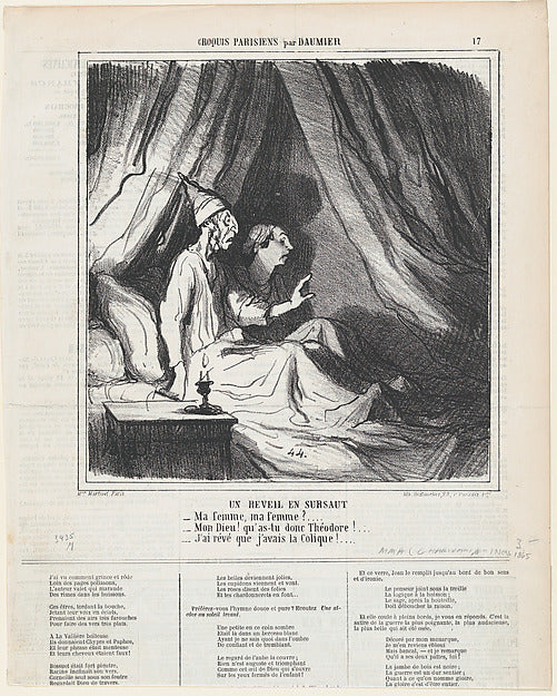 Honoré Daumier:A sudden awakening from 'Parisian sketches ' -16x12"(A3) Poster