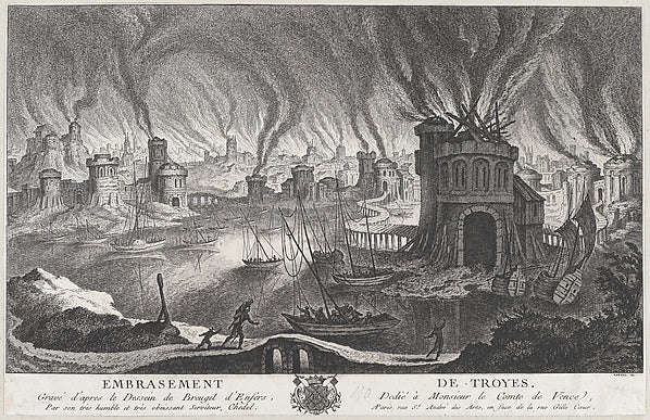 Quentin Pierre Chedel:Embrasement de Troyes 18th century-16x12"(A3) Poster