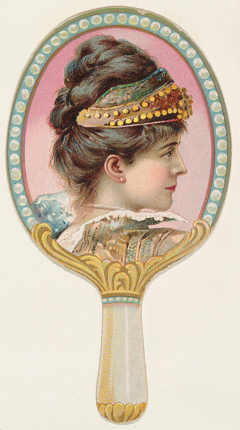 :Hand mirror with woman wearing jewelled headpiece from the -16x12"(A3) Poster