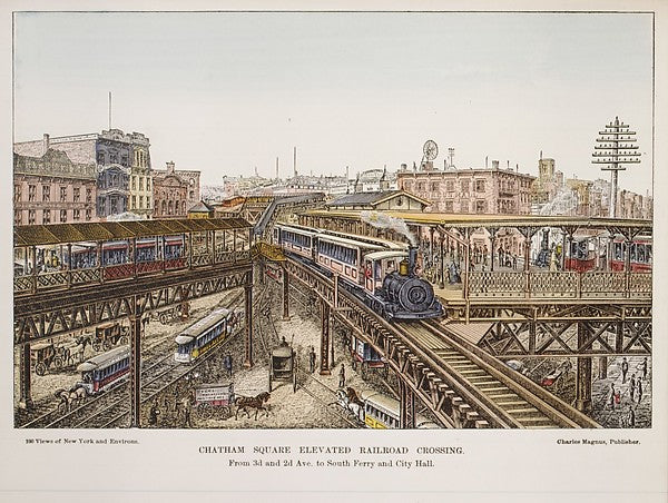 Chatham Square Elevated Railroad Crossing 1850–1900-, Poster Print Wall Art