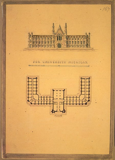 Design for University of Michigan c1838–39-Alexander Jackson, Poster Print Wall Art