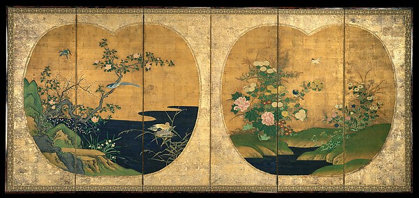 Autumn and Winter Flowers and Birds 17th–18th cent-Kano Chikan,Japan ukiyo-e Period Image, Poster Print Wall Art
