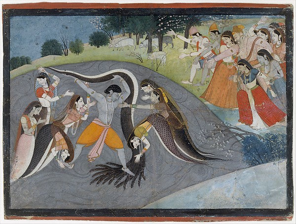 Krishna Subduing Kaliya the Snake Demon - Folio from a Bhagava, Poster Print Wall Art