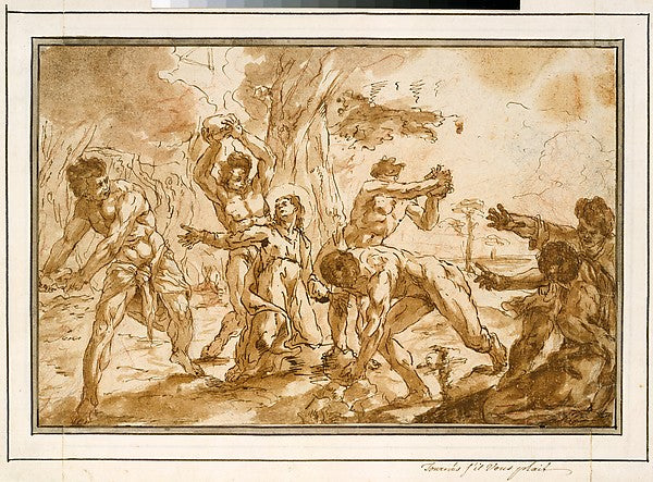 Niccolo Bambini:The Stoning of Saint Stephen c1700-16x12"(A3) Poster