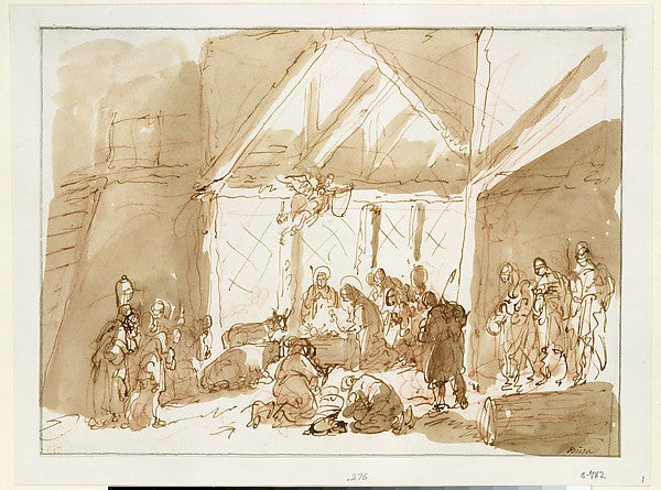 Giuseppe Bernardino Bison:The Nativity of Christ with Shephe-16x12"(A3) Poster