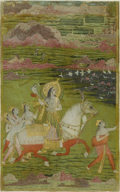 :Chand Bibi Hawking with Attendants in a Landscape c1700-16x12"(A3) Poster