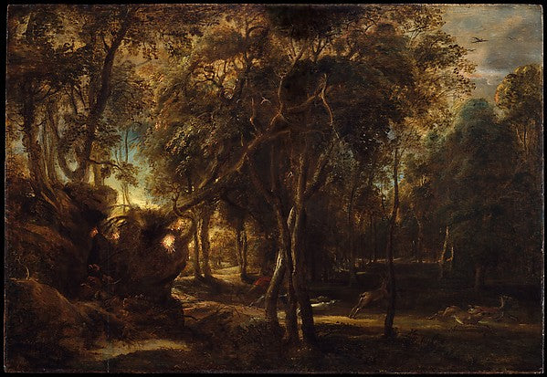 Peter Paul Rubens:A Forest at Dawn with a Deer Hunt c1635-16x12"(A3) Poster
