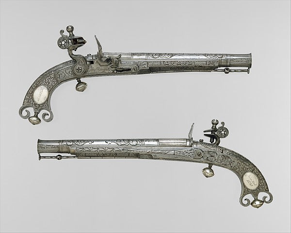 Pair of Flintlock Pistols c1750–70, Poster Print Wall Art