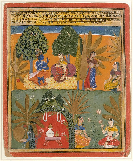 Krishna and Radha with Their Confidantes - Page from a Disperse, Poster Print Wall Art