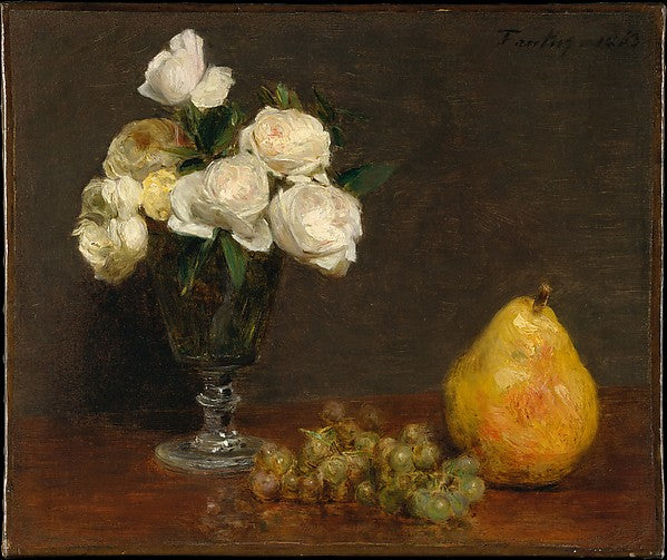 Henri Fantin-Latour:Still Life with Roses and Fruit 1863-16x12"(A3) Poster