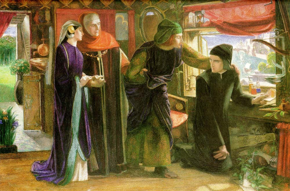 Dante Alighieri series - The First Anniversary of the Death of Beatrice, 1853 by Dante Gabriel Rossetti, pre-Raphaelite artist, 16x12" (A3) Poster