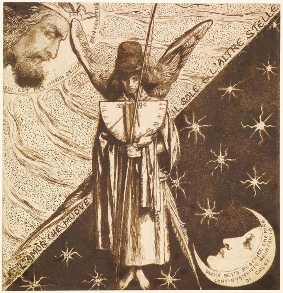 Dantis Amor- Finished , 1860 by Dante Gabriel Rossetti, English Pre-Raphaelite Painter,16x12"(A3) Poster Print