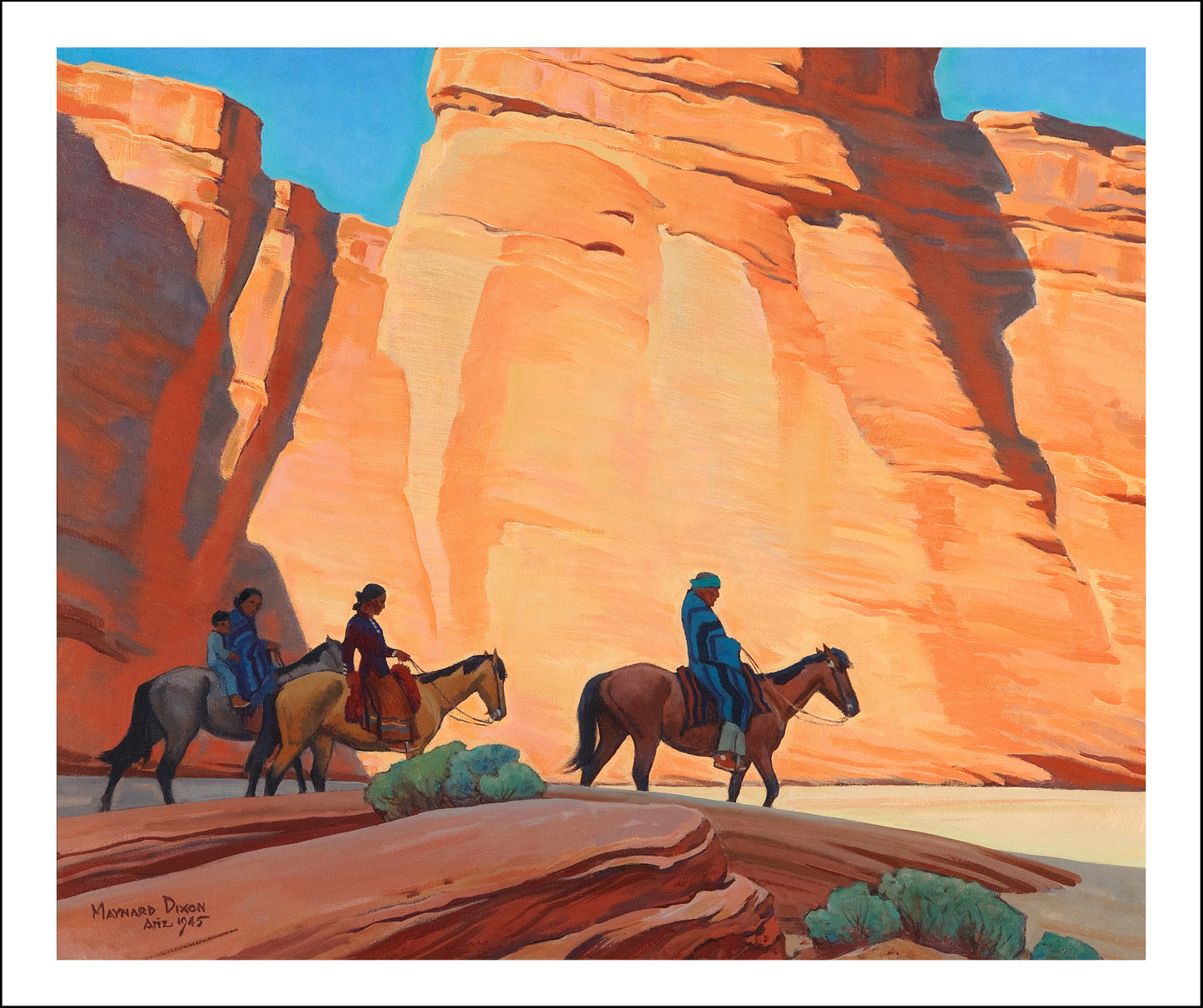 Navajos in a Canyon1945 by Maynard Dixon, Classic American Western Art, 16x12" (A3) Poster Print