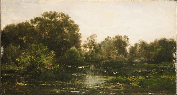 Charles-François Daubigny:A River Landscape with Storks 1864-16x12"(A3) Poster