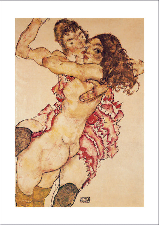female nudes lesbian erotic art by Egon Schiele, 12x8" (A4) Poster Print