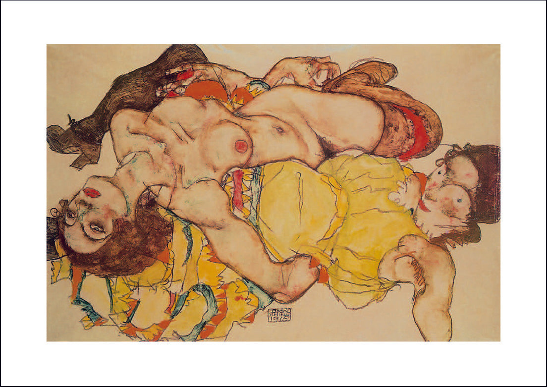 Female Lovers Lesbian Couple by Egon Schiele, 12x8" (A4) Poster Print