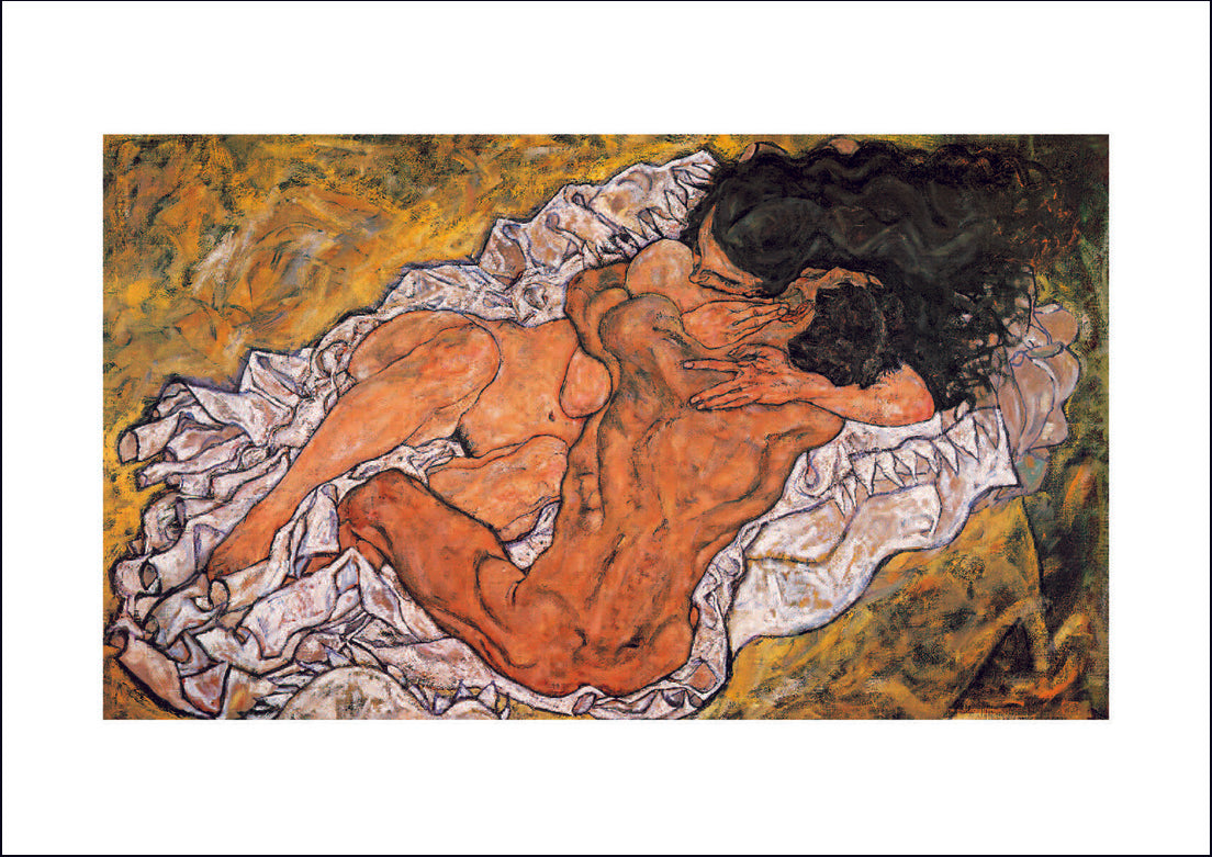 nude couple erotic lovers by Egon Schiele, 12x8" (A4) Poster Print