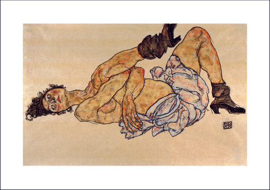 lying female nude with boots by Egon Schiele, 12x8" (A4) Poster Print