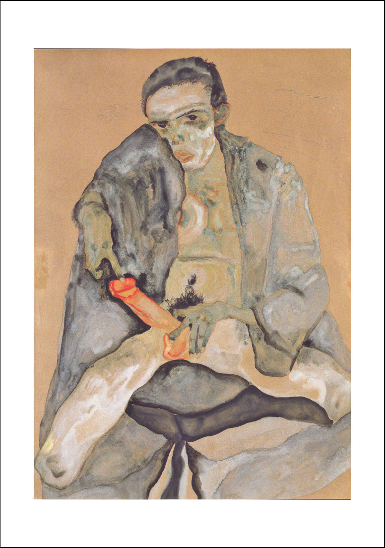 Eros _-_ 1911 Phallus Nude Erotic by Egon Schiele, 12x8" (A4) Poster Print