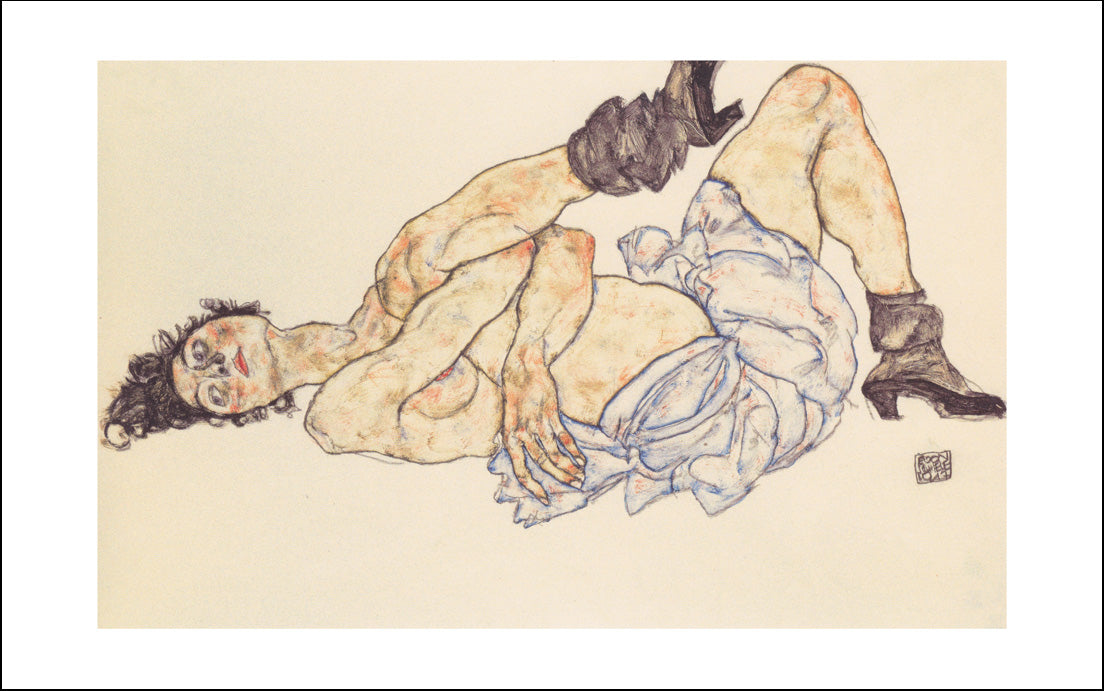 prone female nude 1917 by Egon Schiele, 12x8" (A4) Poster Print Liegender_weiblicher_Akt _