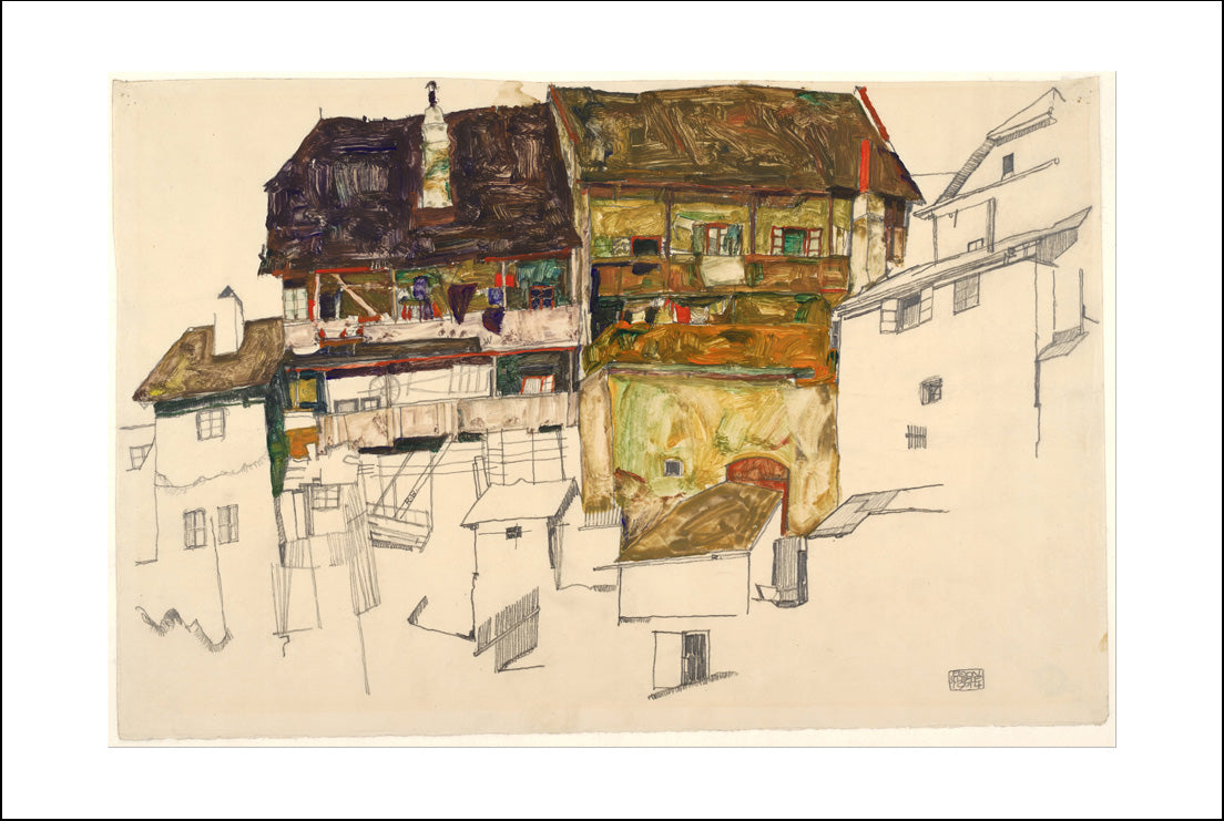Old_Houses_in_Krumau, _1914 _-_  by Egon Schiele, 12x8" (A4) Poster Print
