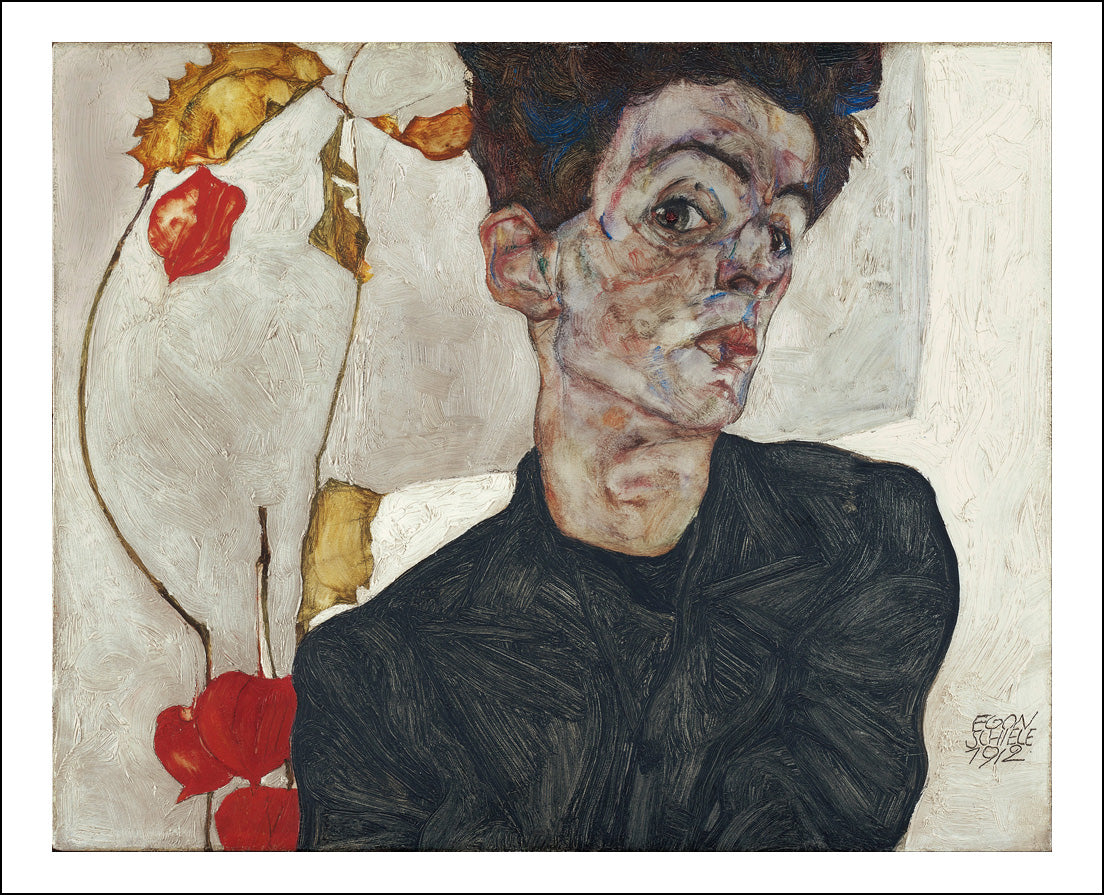 _-_-_ _ Self-Portrait_with_Physalis  by Egon Schiele, 12x8" (A4) Poster Print