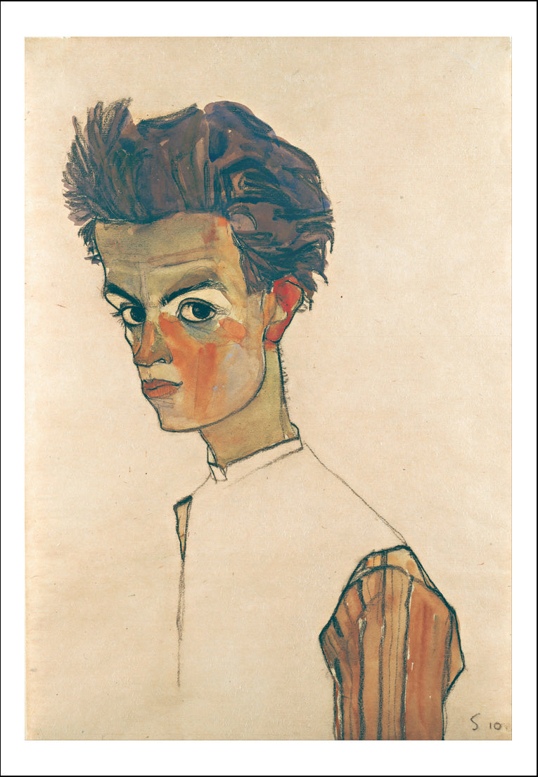 Self-Portrait_with_Striped_Shirt _-_  by Egon Schiele, 12x8" (A4) Poster Print