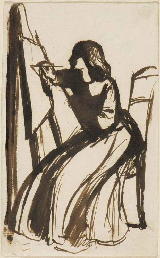 Elizabeth Siddal Seated at an Easel, 1852 by Dante Gabriel Rossetti, English Pre-Raphaelite Painter,16x12"(A3) Poster Print