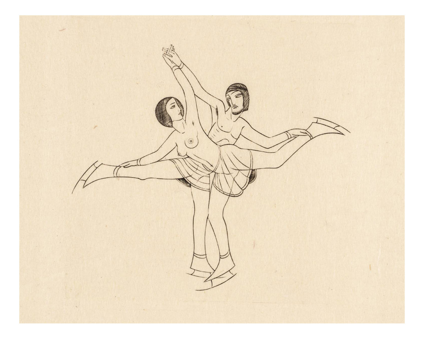 Skaters, 1926, vintage art by Eric Gill, 12x8"(A4) Poster Print