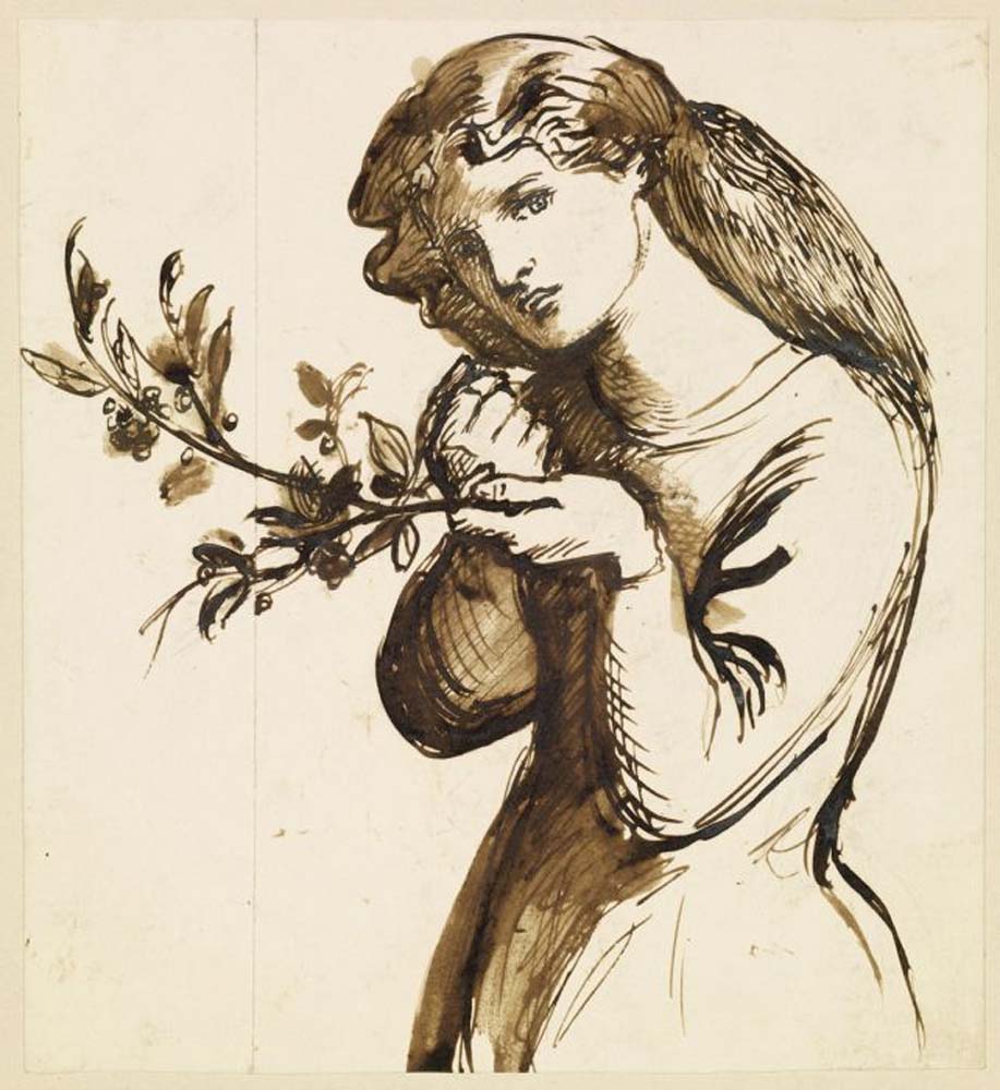 Female - a Girl eating Cherries, ca1870 by Dante Gabriel Rossetti, English Pre-Raphaelite Painter,12x8"(A4) Poster Print