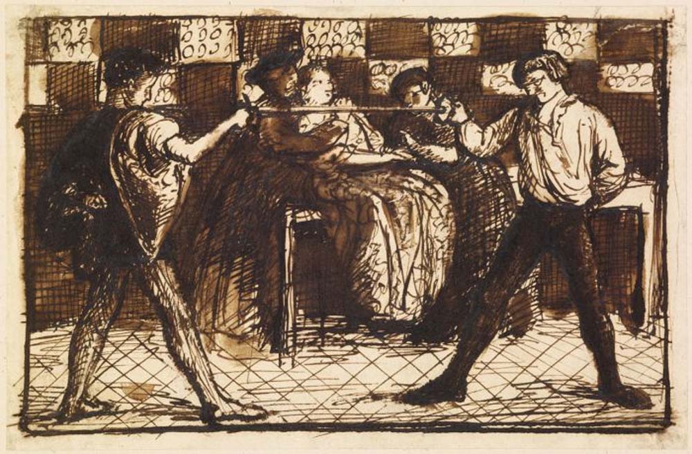 Fencing Match, ca1860 by Dante Gabriel Rossetti, English Pre-Raphaelite Painter,12x8"(A4) Poster Print