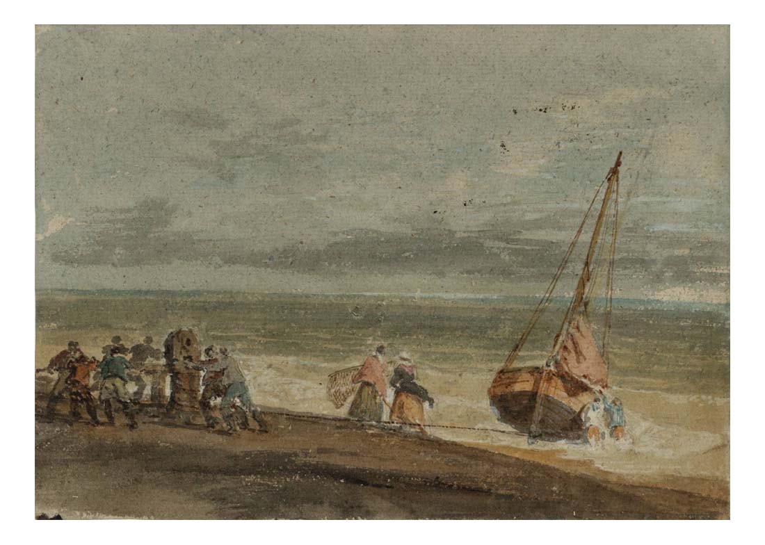 Fishermen Hauling a Boat through Surf on a Windlass, 1796 by John Mallord William Turner RA