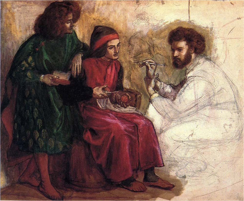 Giotto Painting the Portrait of Dante, ca1859 by Dante Gabriel Rossetti, pre-Raphaelite artist, 12x8" (A4) Poster