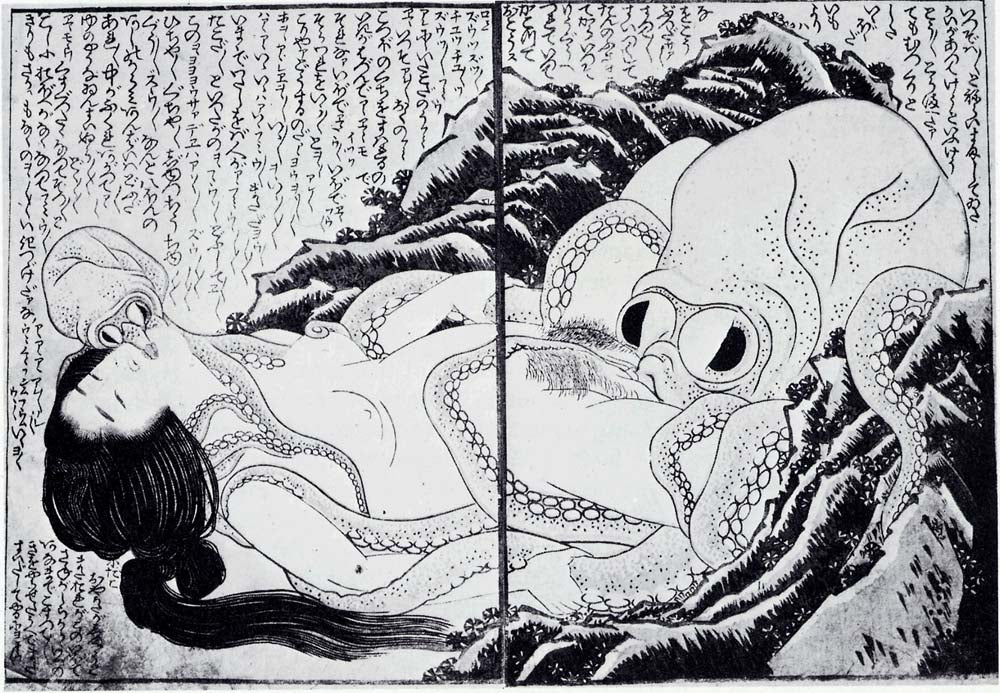 Girl-and-Octupi, historic, vintage ukiyo-e Japan artwork,12x8"(A4) Poster Print