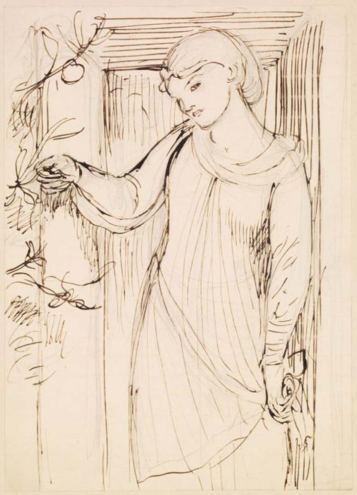 Girl,Doorway plucking Fruit, 1869-71 by Dante Gabriel Rossetti, English Pre-Raphaelite Painter,16x12"(A3) Poster Print