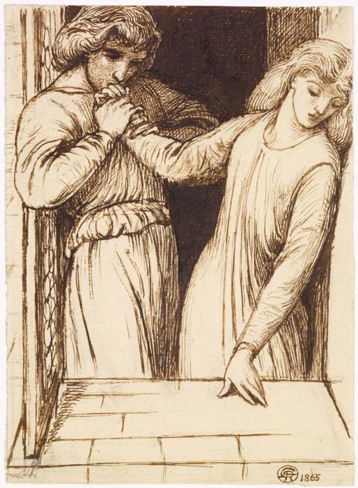 Hamlet&Ophelia - Compositional , 1865 by Dante Gabriel Rossetti, English Pre-Raphaelite Painter,12x8"(A4) Poster Print