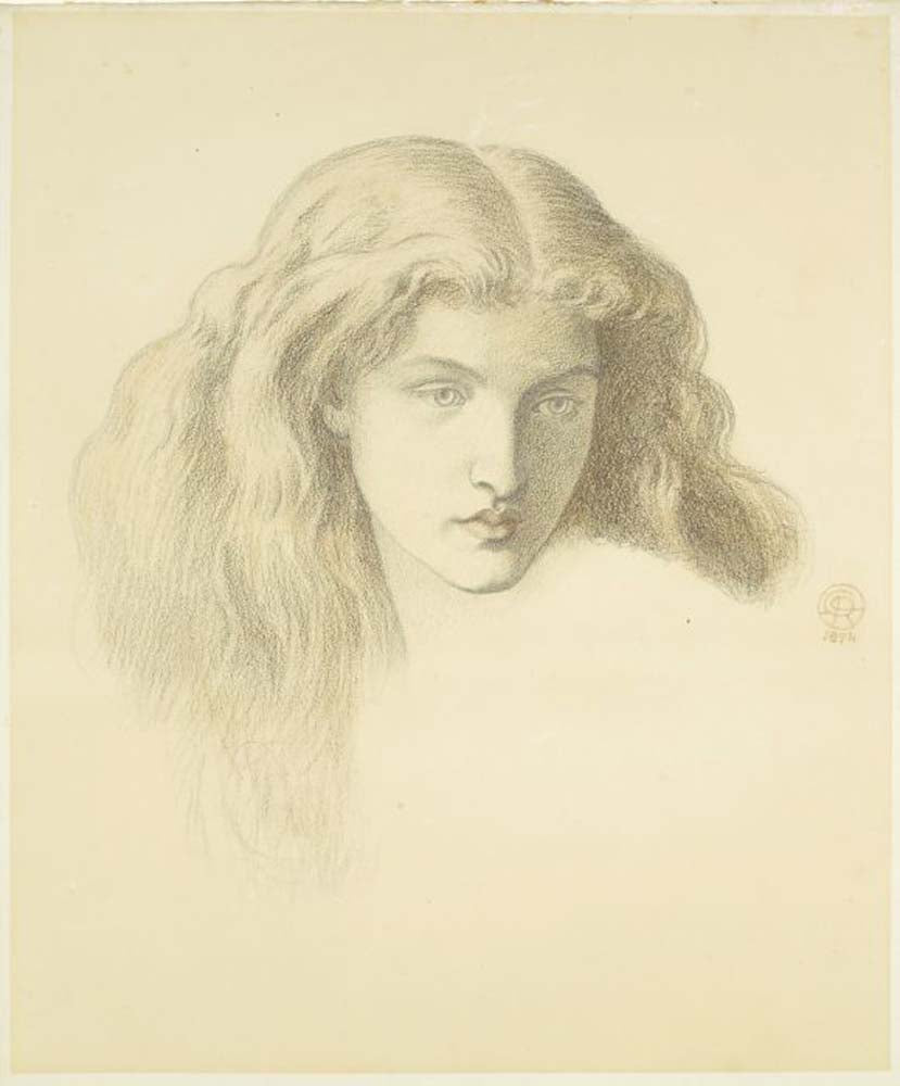 Head of a young Woman, 1874 by Dante Gabriel Rossetti, English Pre-Raphaelite Painter,12x8"(A4) Poster Print