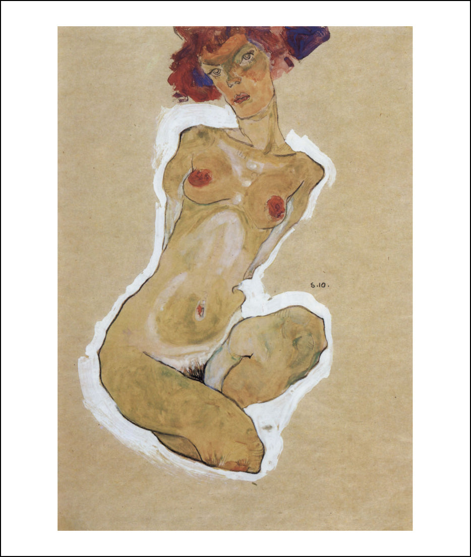 Squatting female nude 2 by Egon Schiele, 12x8" (A4) Poster Print