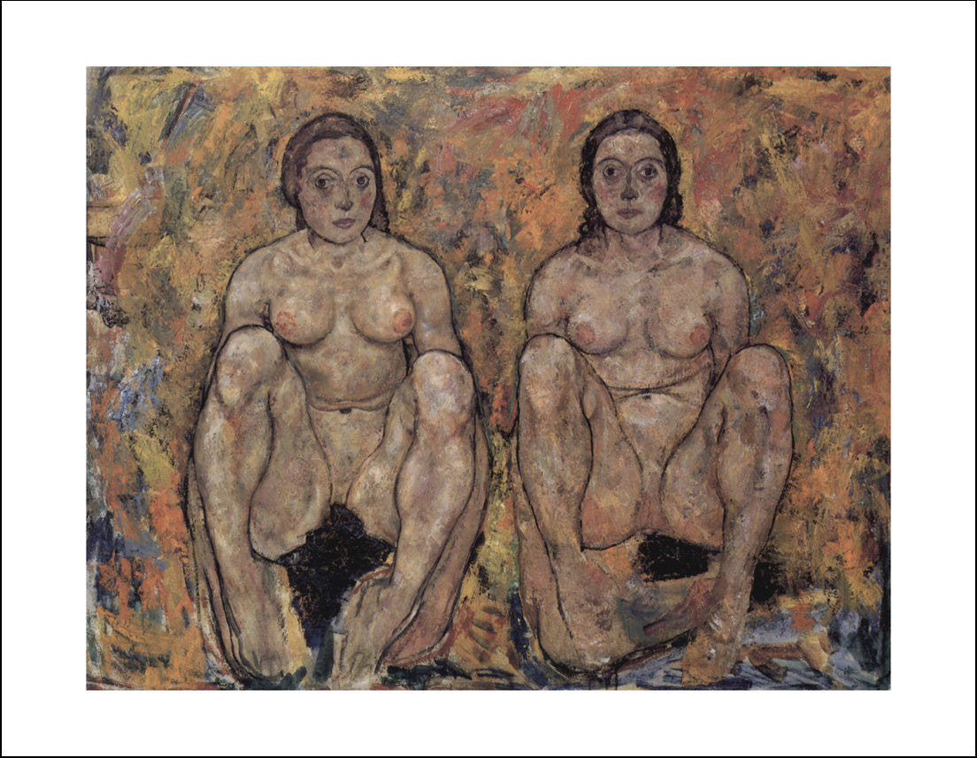 Squatting female couple by Egon Schiele, 12x8" (A4) Poster Print