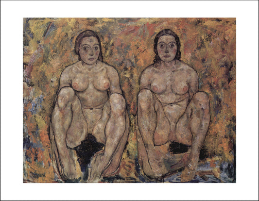Squatting female couple by Egon Schiele, 12x8" (A4) Poster Print