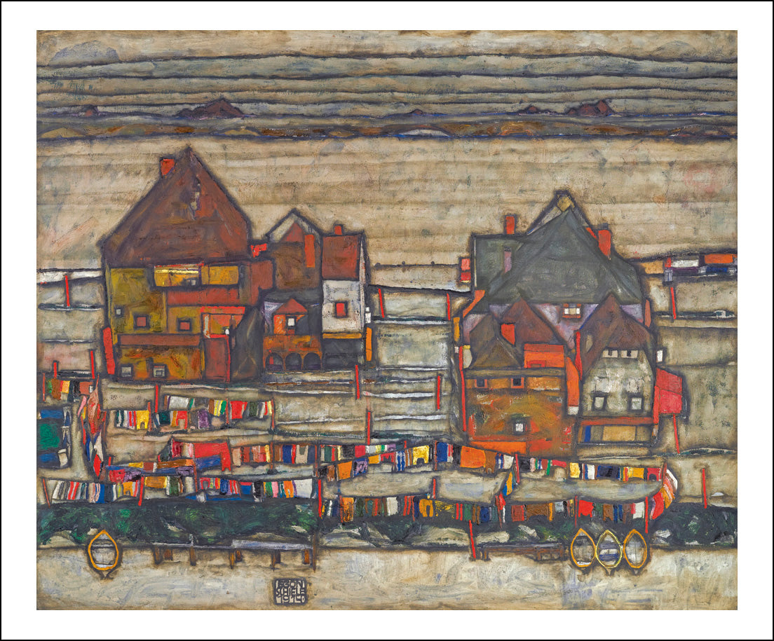 Houses w Laundry by Egon Schiele, 12x8" (A4) Poster Print