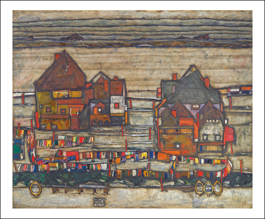 Houses w Laundry by Egon Schiele, 12x8" (A4) Poster Print