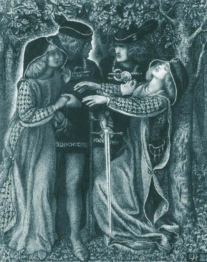 How They Met Themselves, 1851-60 by Dante Gabriel Rossetti, English Pre-Raphaelite Painter,12x8"(A4) Poster Print