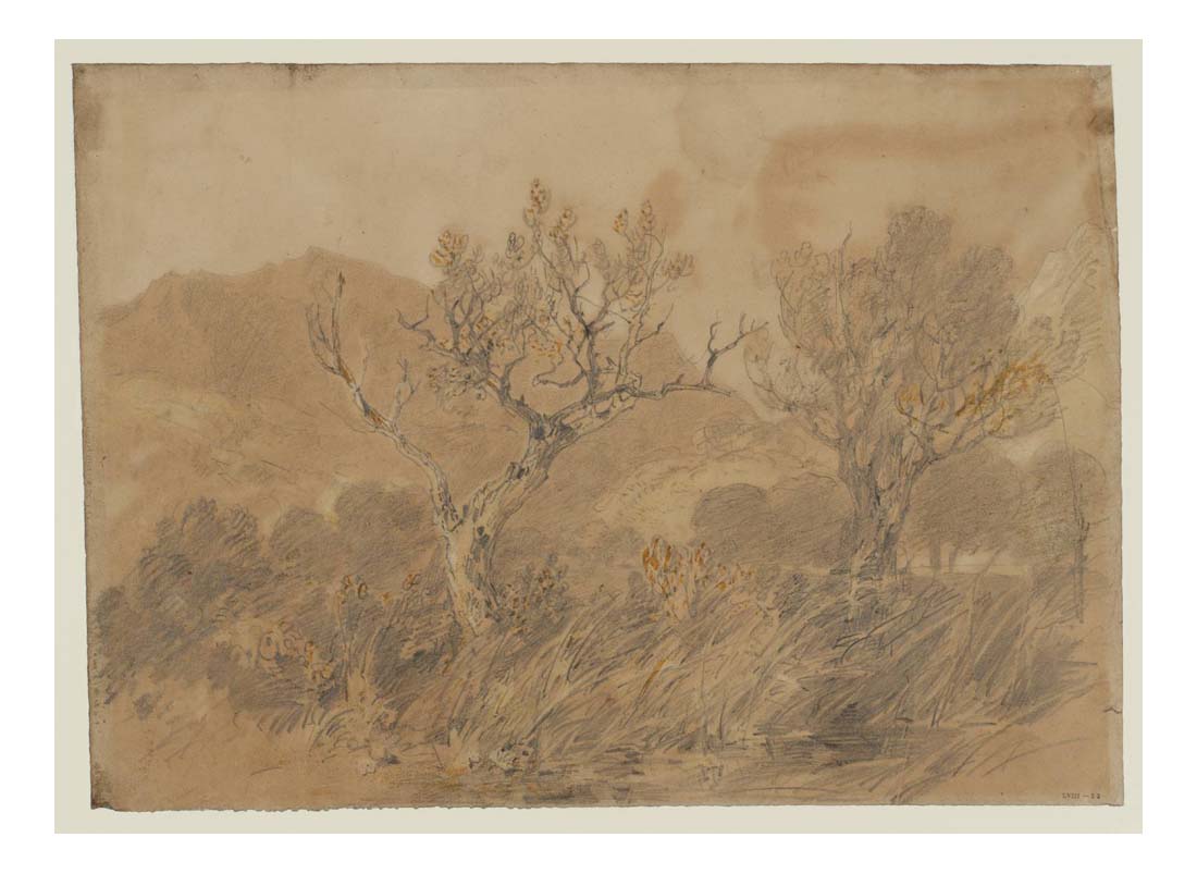 In Glen Almond near Newton Bridge, Two Trees, with a Mountain Beyond, 1801 by John Mallord William Turner RA, 12x8"(A4) Poster
