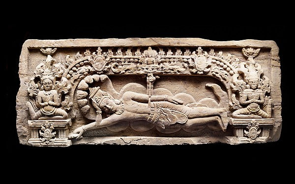 Lintel Depicting Vishnu Anantasayin and the Birth of Brahma mi,16x12"(A3)Poster