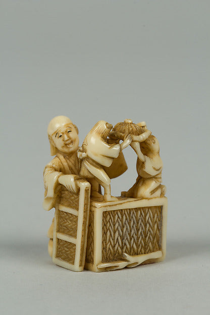 Netsuke of Man Training Birds 19th cent, Poster Print