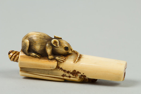 Netsuke of Mouse on Bamboo 19th cent, Poster Print
