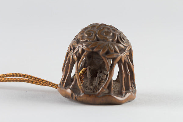 Netsuke of man in a bamboo grove 18th cent, Poster Print Wall Art